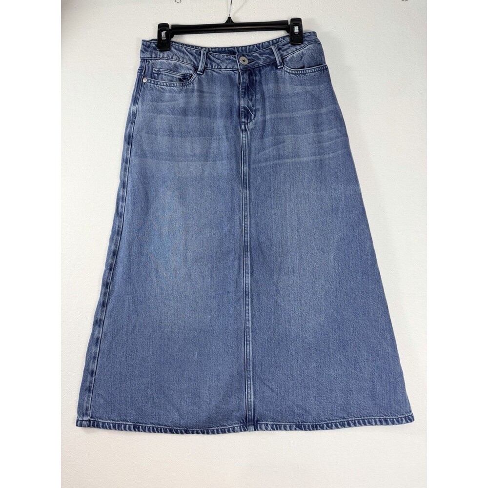 J.Jill Denim Skirt Women’s 4P Blue A-Line Midi Stretch Cotton Back Slit - Picture 2 of 11